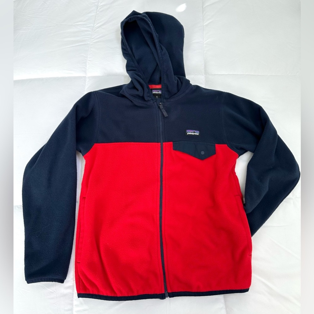 Patagonia Red and Navy Fleece Zip Jacket Hoodie boys size small